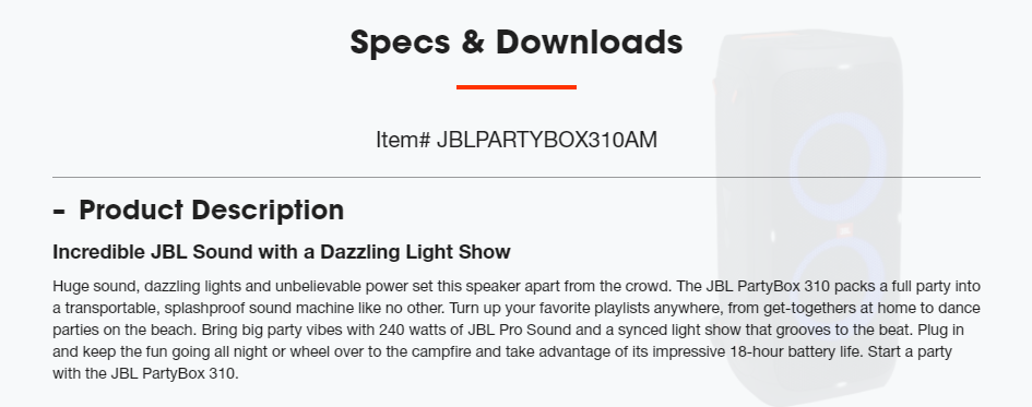 Features of the JBL Partybox 310